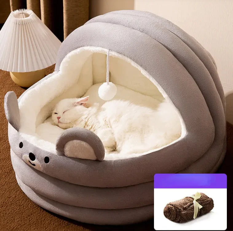 Cozy Bear Cat Bed-Ultra-Soft Calming Bed For Cats
