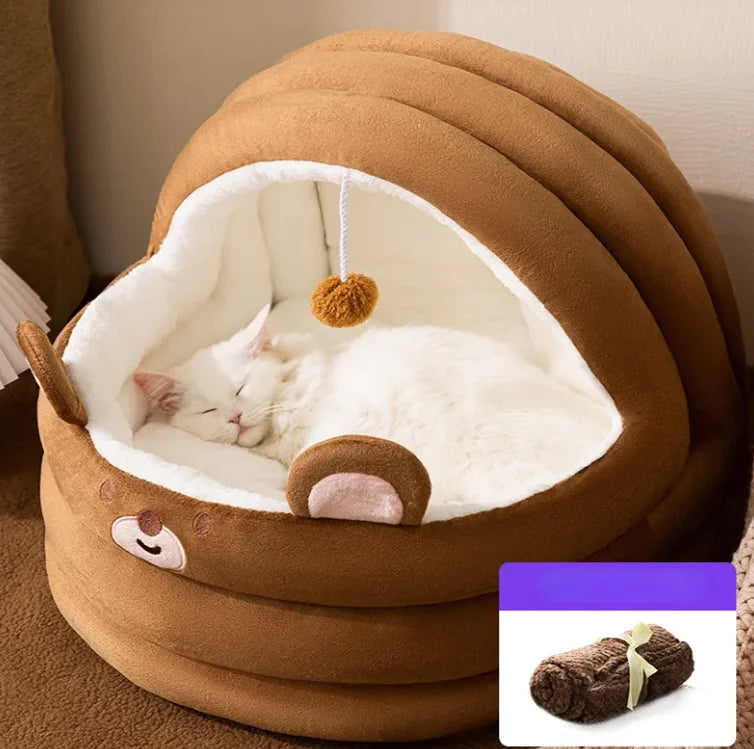 Cozy Bear Cat Bed-Ultra-Soft Calming Bed For Cats
