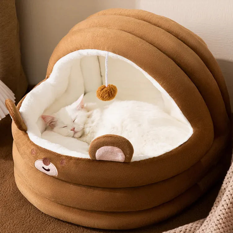Cozy Bear Cat Bed-Ultra-Soft Calming Bed For Cats