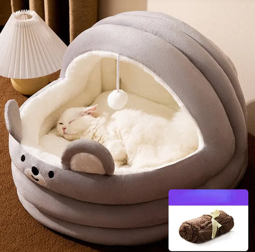 Cozy Bear Cat Bed-Ultra-Soft Calming Bed For Cats