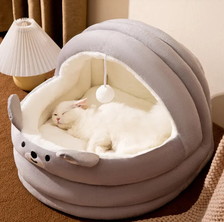 Cozy Bear Cat Bed-Ultra-Soft Calming Bed For Cats